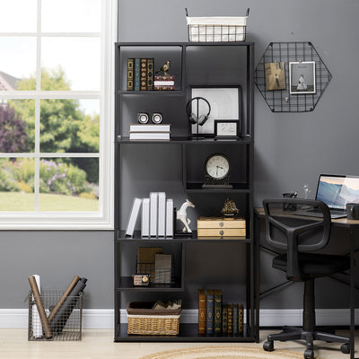 HOMCOM Industrial Accent Display Rack 7 Tier Bookcase, Display Rack for Living Room, Office, Bedroom, Black 