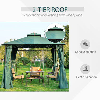 Outsunny 3(m) x 3(m) Metal Garden Gazebo Marquee Party Tent Patio Canopy Pavilion + Sidewalls - Green 