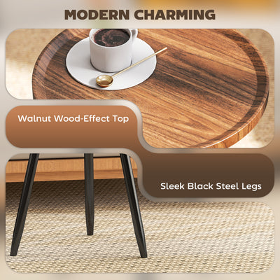 HOMCOM Modern Round Coffee Table with Steel Frame for Small Space, Sofa Beside, Living Room, Bedroom, Chestnut Wood Effect 