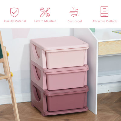 HOMCOM Kids Storage Units with 3 Drawers 3 Tier Chest Vertical Dresser Tower Toy Organizer for Nursery Playroom Kindergarten Pink 