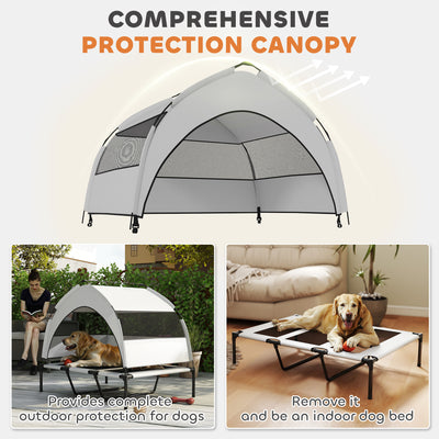 PawHut Portable Elevated Dog Bed with Removable Canopy, Cooling Raised Pet Cot for Large Dogs, 106 x 76 x 94 cm 