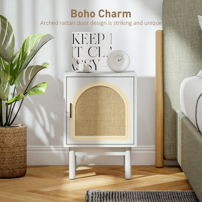 HOMCOM Rattan Bedside Table for Bedroom - White 