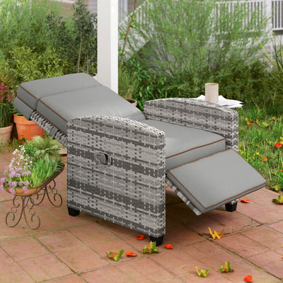 Outsunny Rattan Garden Recliner Chair, Adjustable Backrest Reclining Rattan Chair with Flip Table, Cushion and Footrest, Indoor Outdoor Lounge Reclining Sun Lounger for Patio, Mixed Grey/Grey 