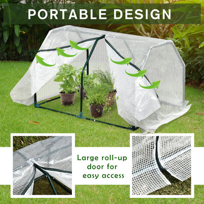 Outsunny Mini  Greenhouse Grow House PVC Cover Steel Frame White 99L x 71W x 60H cm 