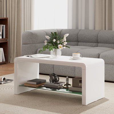 HOMCOM Curved Two-Tier Coffee Table - High Gloss White 