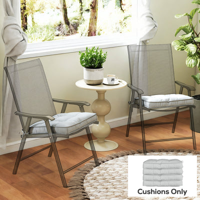 Outsunny Set of 4 Garden Seat Cushion with Ties, 42 x 42cm Replacement Dining Chair Seat Pad, Light Grey 