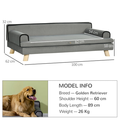 PawHut Dog Sofa, with Wooden Legs, Water-Resistant Fabric, for Medium & Large Dogs - Grey 