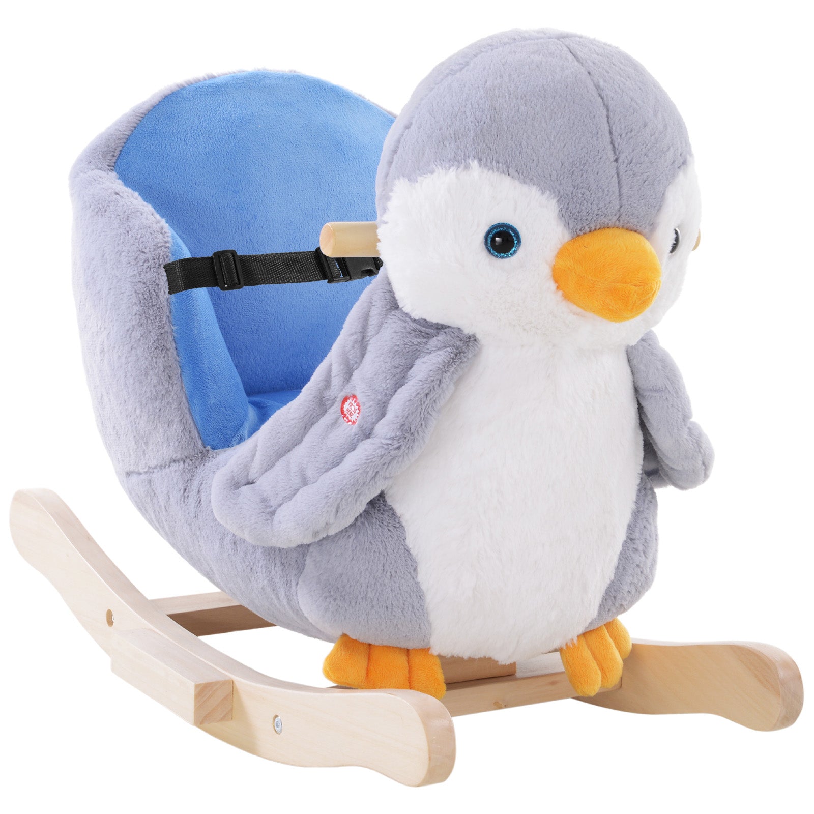 HOMCOM Children Kids Animal Rocking Horse Penguin Plush Musical Button 32 Songs Kid Rocker for 18+ Months 