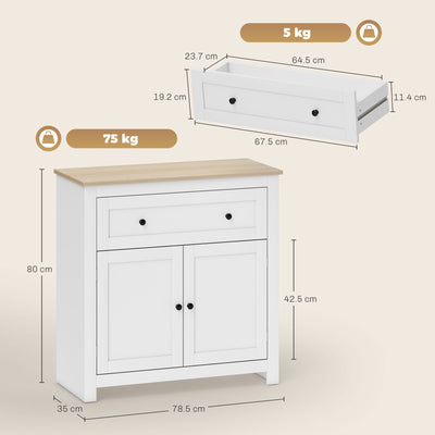 HOMCOM Sideboard Storage Cabinet, Morden Kitchen Cupboard with Adjustable Shelf, Drawer and Double Doors, Sideboard for Living Room, Dining Room, Hallway, White 
