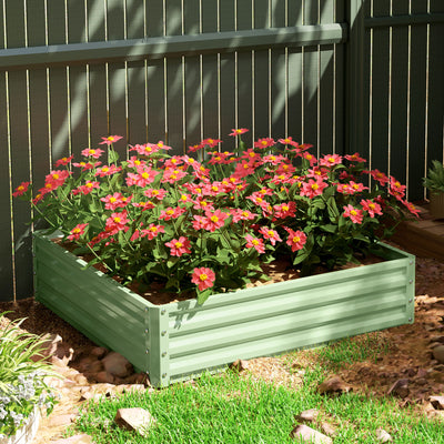 Outsunny Square Raised Garden Bed Box with Weatherized Steel Frame for Vegetables, Flowers, & Herbs, 120 x 120 x 30cm, Light Green