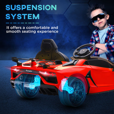 HOMCOM Lamborghini Licensed 12V kids Electric Car w/ Butterfly Doors, Remote, Music, Horn, Suspension - Red 