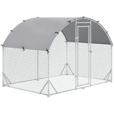 PawHut Walk In Chicken Run Galvanised Chicken Coop Hen Poultry House Cage Rabbit Hutch Pet Playpen Garden with Water-Resist Cover, 2.8 x 1.9 x 2m 