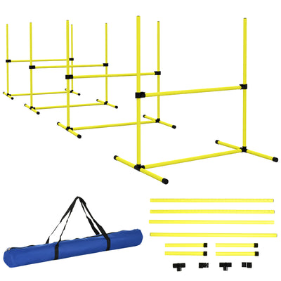 PawHut 4 Pieces Dog Agility Training Equipment, Adjustable Height Jumps Hurdle with Carrying Bag for Outdoor, Yellow 