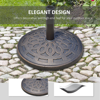 Outsunny 14kg Round Garden Parasol Base Holder Decorative Resin Market Umbrella Stand with Adjustable Coupler, Bronze 