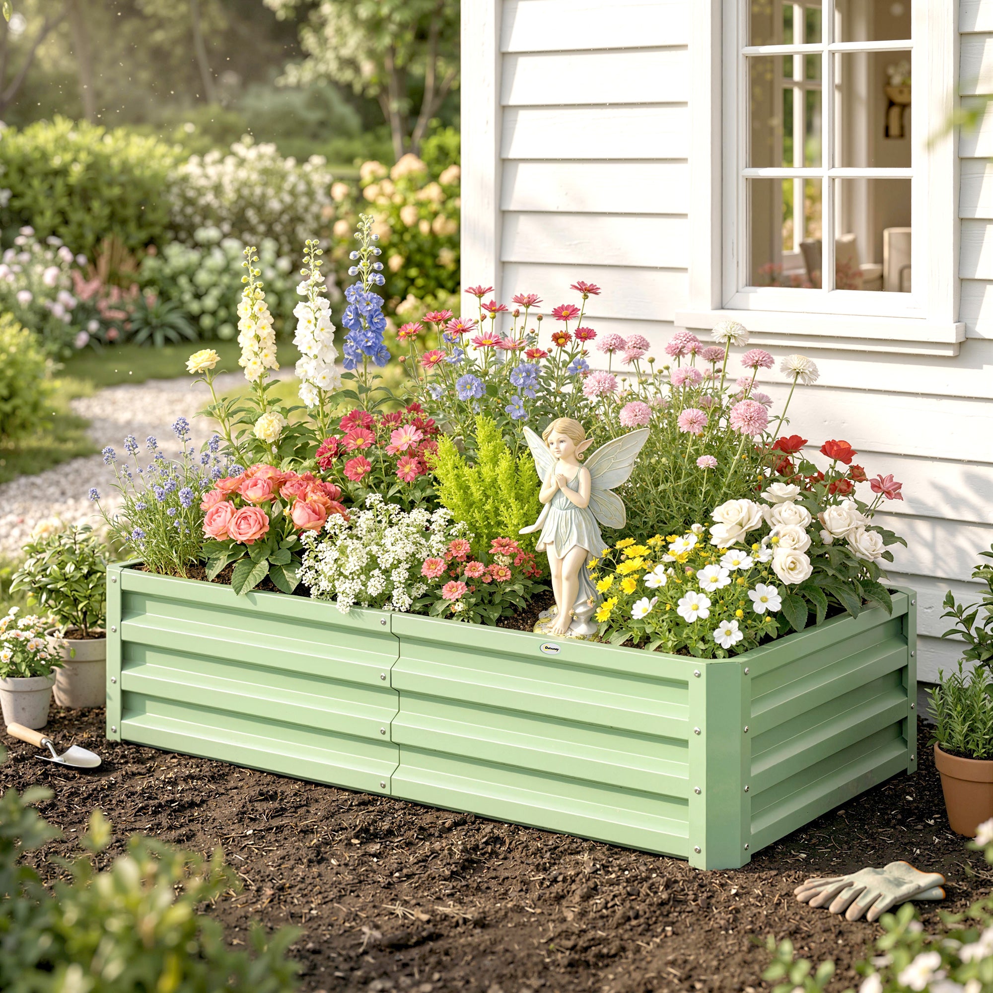 Outsunny Raised Beds for Garden, Galvanised Outdoor Planters, for Herbs and Vegetables, Use for Patio, Garden, Balcony 