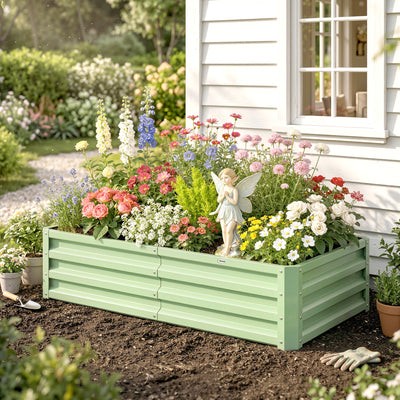 Outsunny Raised Beds for Garden, Galvanised Outdoor Planters, for Herbs and Vegetables, Use for Patio, Garden, Balcony 