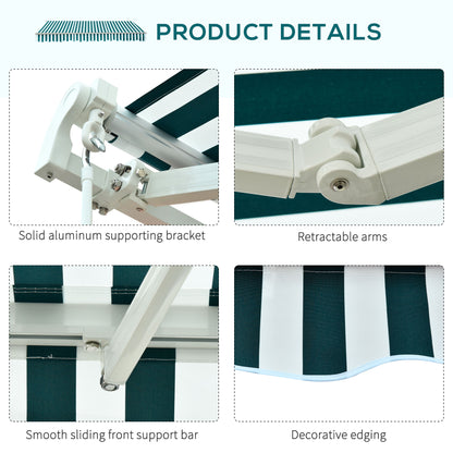 Outsunny Manual Retractable Awning, size (3.5m x2.5m)-Dark Green/White Stripes 