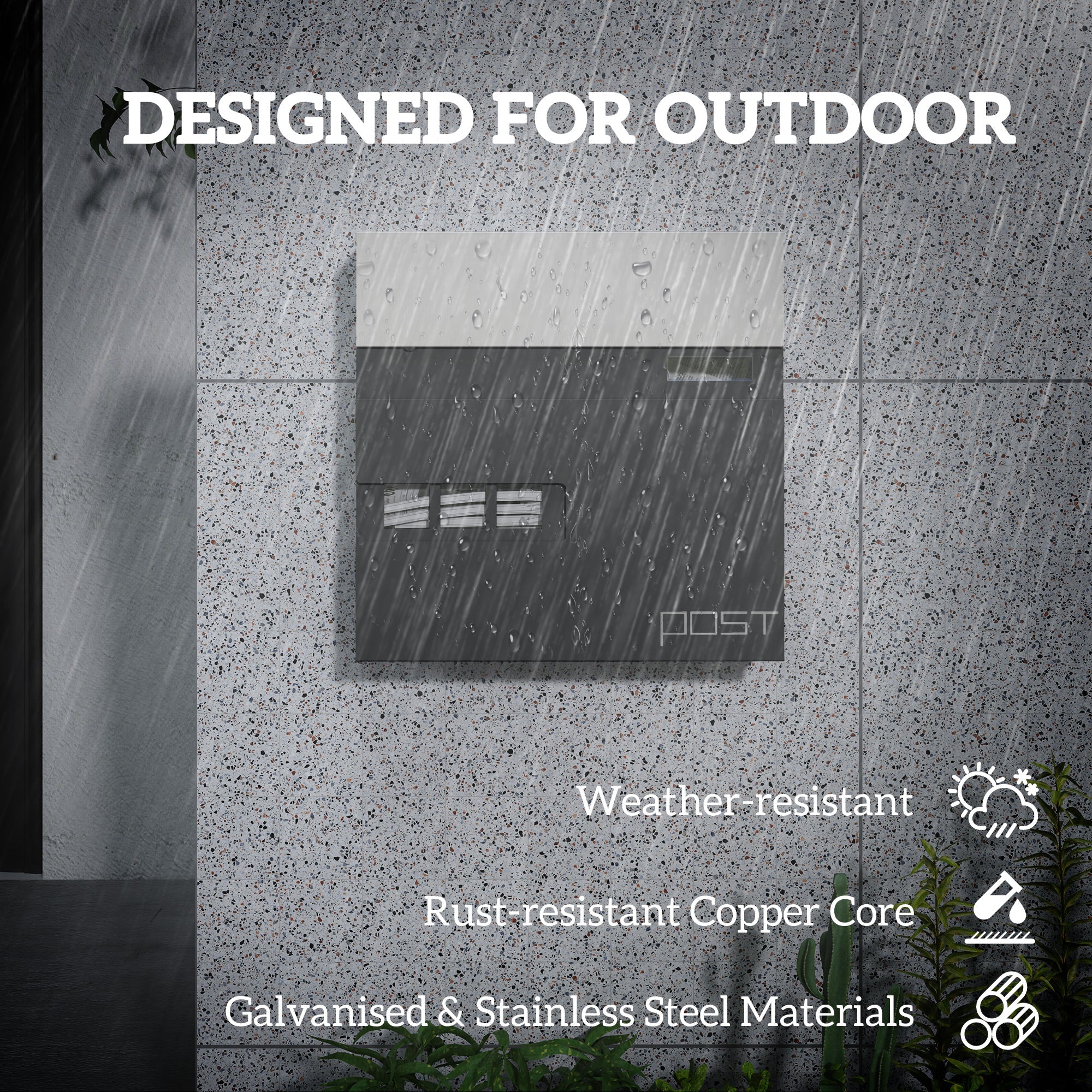 HOMCOM Locking Galvanised Steel Letterbox - Charcoal Grey/Black 