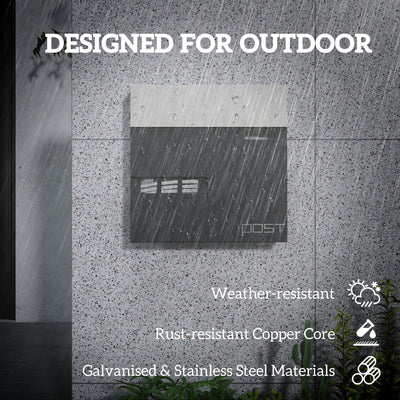 HOMCOM Locking Galvanised Steel Letterbox - Charcoal Grey/Black 