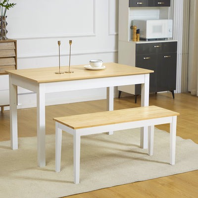 HOMCOM 102 cm Wood Dining Bench for 2 People, Wooden Bench for Kitchen, Dining Room, Entryway, White 
