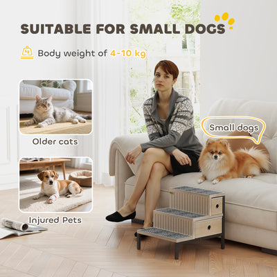 PawHut Dog Stairs with Storage, Non-Slip Cover, Pet Steps for Small Dogs & Older Cats, for Sofa, High Bed, Oak Tone 