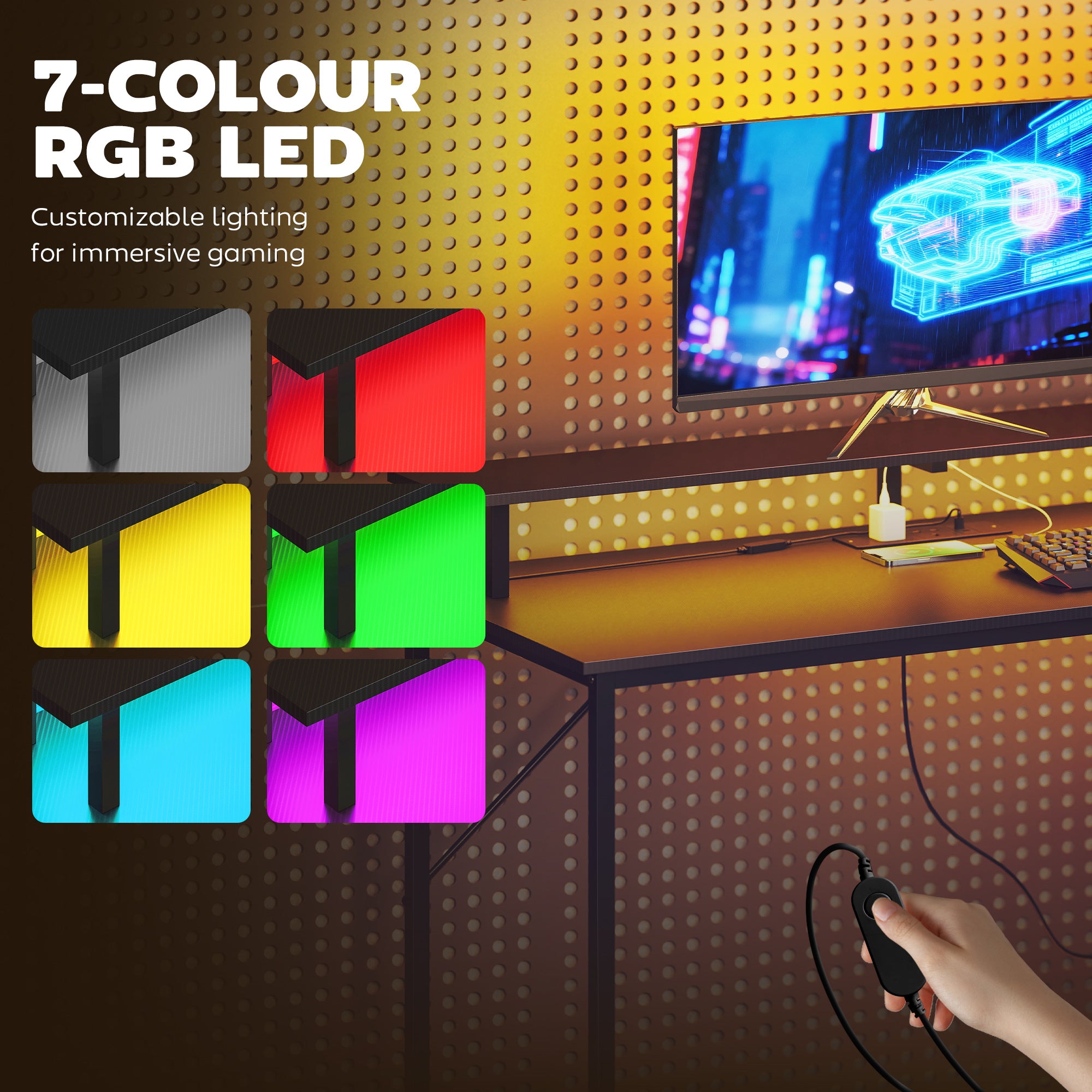 HOMCOM 147cm Gaming Desk with Charging Station and Monitor Stand, Computer Table for Home Office with RGB Lights, Black 