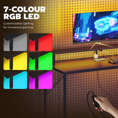 HOMCOM 147cm Gaming Desk with Charging Station and Monitor Stand, Computer Table for Home Office with RGB Lights, Black 
