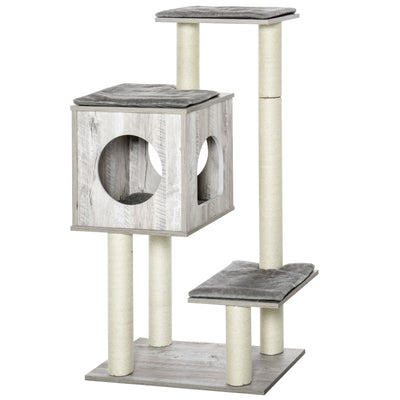 PawHut Cat Tree for Indoor Large Cats 113cm Kitten Tower Condo Jute Scratching Post Kitten Play House Activity Center Furniture 