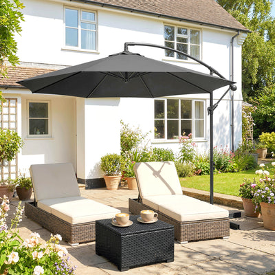 Outsunny 3m Overhanging Cantilever Parasol, with Cross Base - Grey 