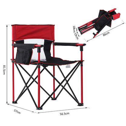 Outsunny Folding Fishing Camping Chair Portable Picnic Armchair Director Seat Oxford Metal Frame with Cup Holder, Phone Pocket - Red 