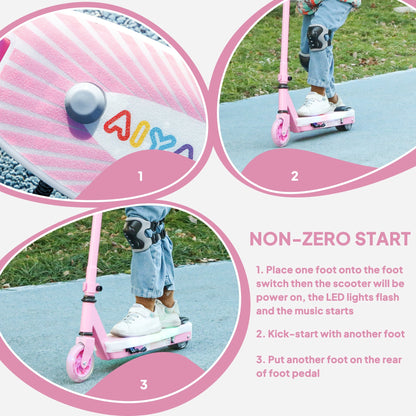 AIYAPLAY Electric Scooter for Kids Ages 4-7, with Auxiliary Rear Wheels, Flashing LED Light and Electric Brake, Kids Electric Scooter for Boys Girls, 6 KM/H & 8 KM, Pink 