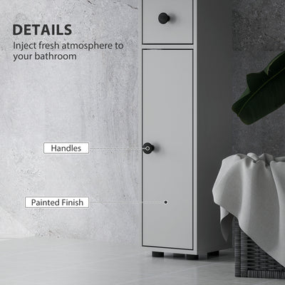 kleankin 180cm Slim Bathroom Cabinet, with Drawer, Shelves and Cupboards - Grey 