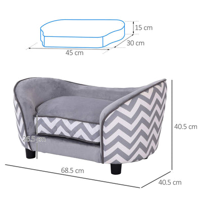 PawHut Dog Sofa Pet Couch for XS Dogs w/ Removable Sponge Padded Cushion - Grey 