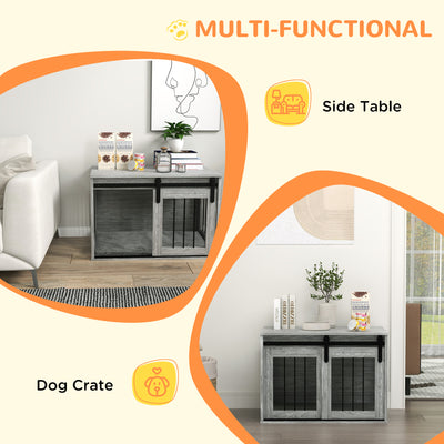 PawHut 80cm Dog Crate Furniture with Removable Cushion for Large Dogs- Grey 