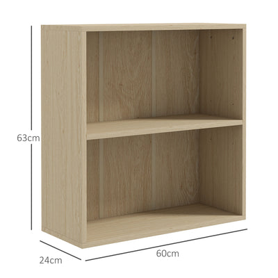 HOMCOM 2 Tier Bookshelf, Low Bookcase with Adjustable Shelf, 2 Compartments for Home Office, Living Room, Study, Natural 