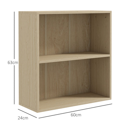 HOMCOM 2 Tier Bookshelf, Low Bookcase with Adjustable Shelf, 2 Compartments for Home Office, Living Room, Study, Natural