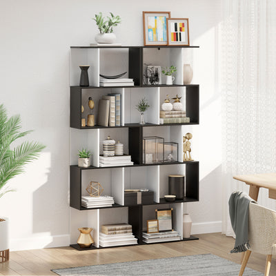 HOMCOM 5-tier Bookcase Storage Display Shelving S Shape design Unit Divider Black 