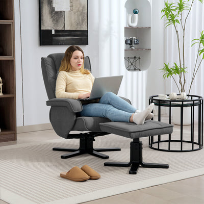 HOMCOM Rocker Swivel Recliner Chair with Footstool - Charcoal Grey Velvet 