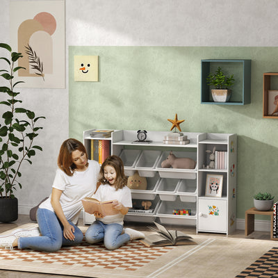 AIYAPLAY Kids Toy Organizers and Storage with 8 Removable Storage Bins and Bookshelf, White 