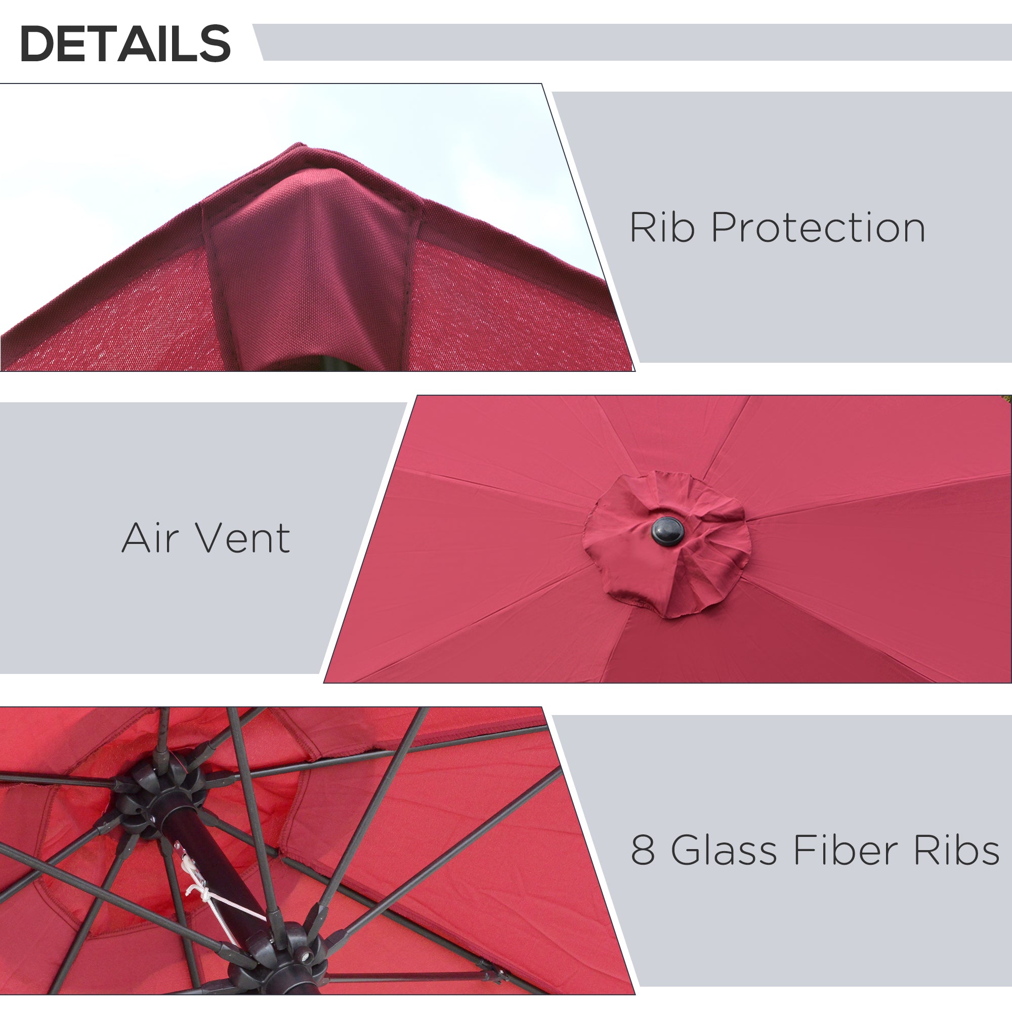 Outsunny 2.7M Garden Parasol Umbrella with Glass Fibre Ribs and Aluminium Frame, Tilting Sun Shade Shelter Canopy, Wine Red 