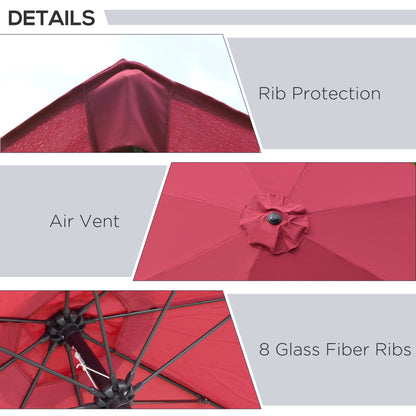 Outsunny 2.7M Garden Parasol Umbrella with Glass Fibre Ribs and Aluminium Frame, Tilting Sun Shade Shelter Canopy, Wine Red 