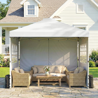Outsunny Pop Up Gazebo Waterproof Height Adjustable Canopy with 3 Sidewalls Wheeled Bag for Parties 3 x 3 m White 