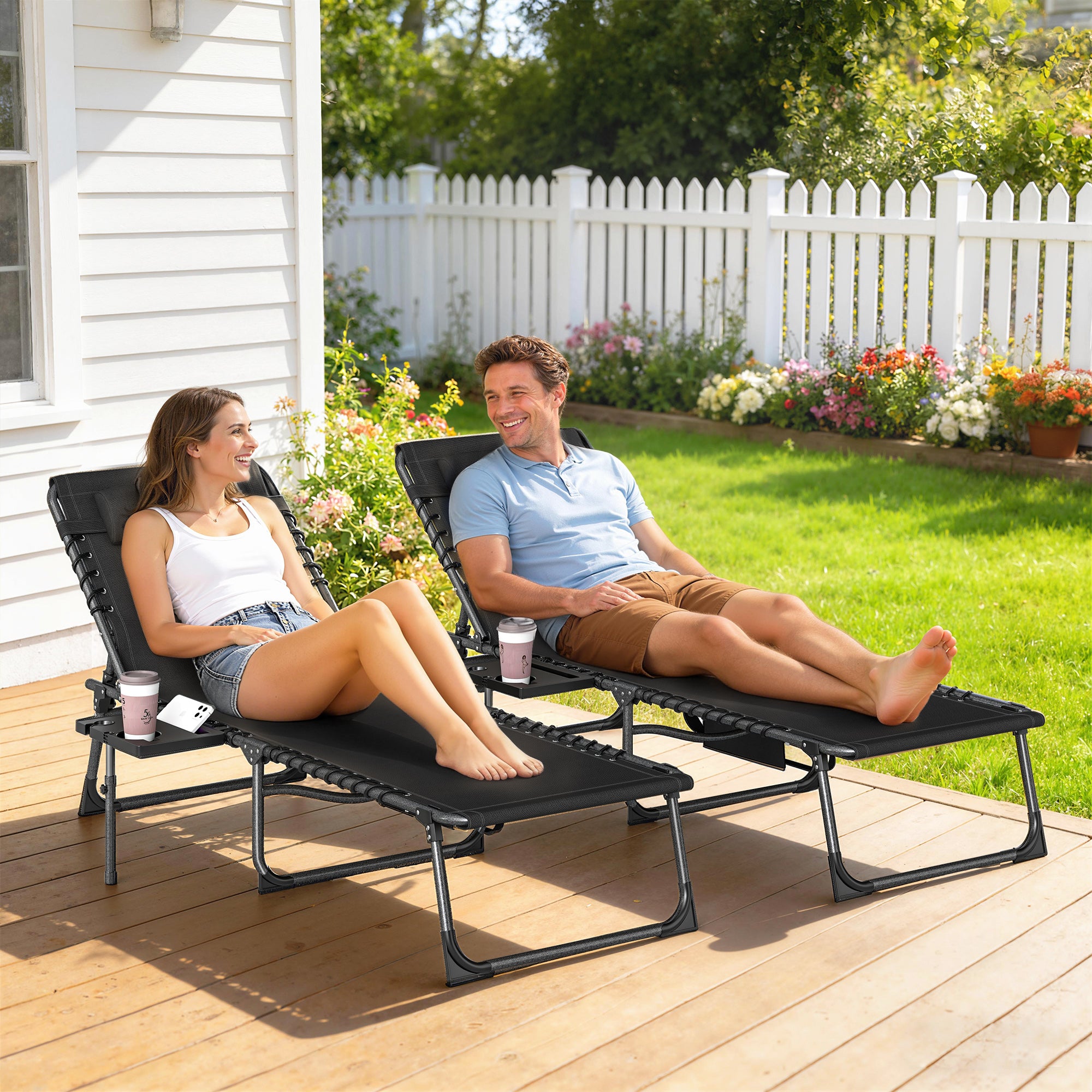 Outsunny Five-Position Reclining Sun Loungers Set of 2 - Black 
