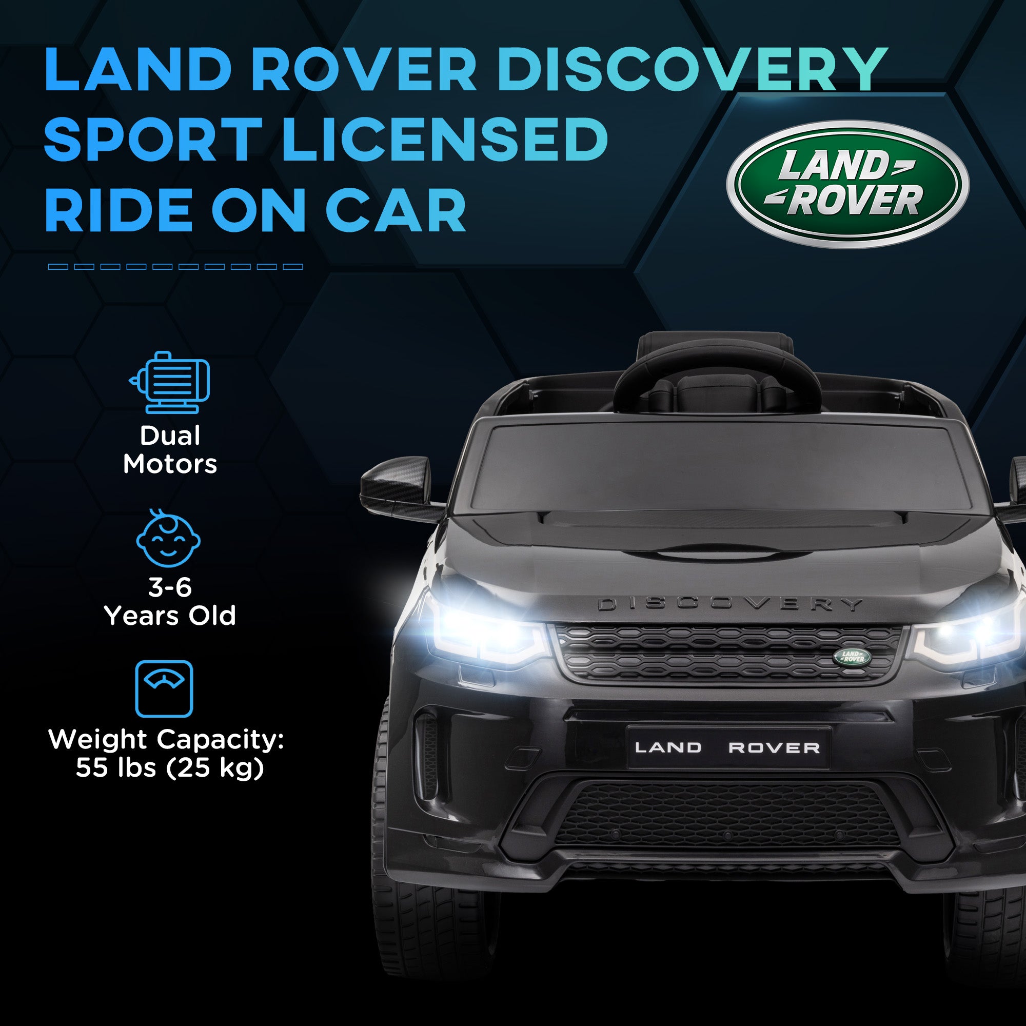 AIYAPLAY Licensed Land Rover Discovery Sport, 12V Kids Ride on Car w/ Remote Control, Lights, Music, Horn, for 3-6 Years, Black 