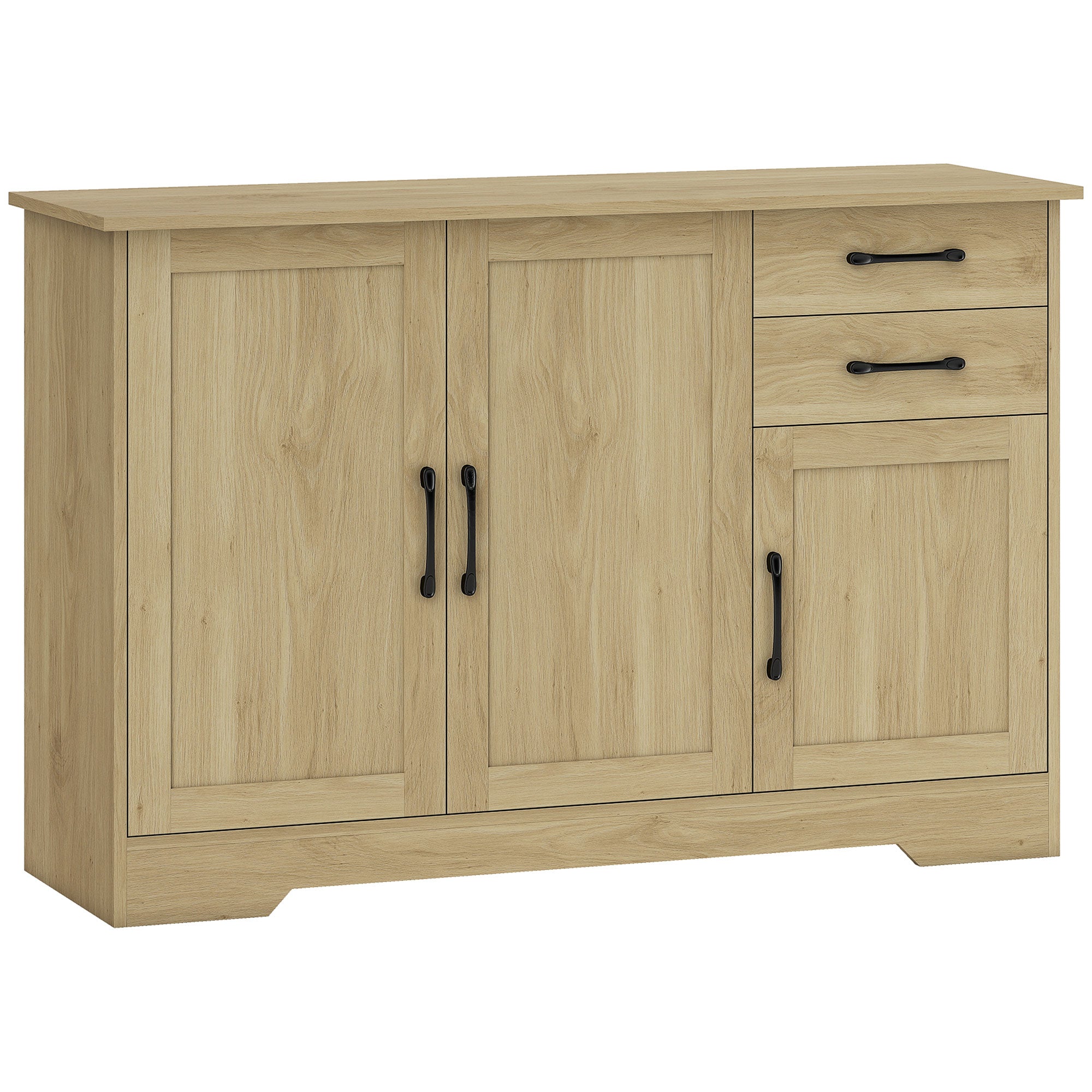 HOMCOM Sideboard with 2 Drawers Modern Storage Cabinet, Kitchen Cupboard with Adjustable Shelf and 3 Doors Natural 