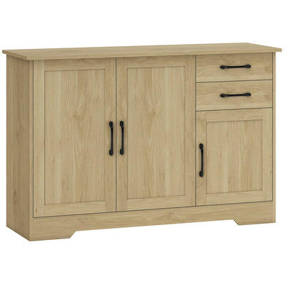 HOMCOM Sideboard with 2 Drawers Modern Storage Cabinet, Kitchen Cupboard with Adjustable Shelf and 3 Doors Natural 