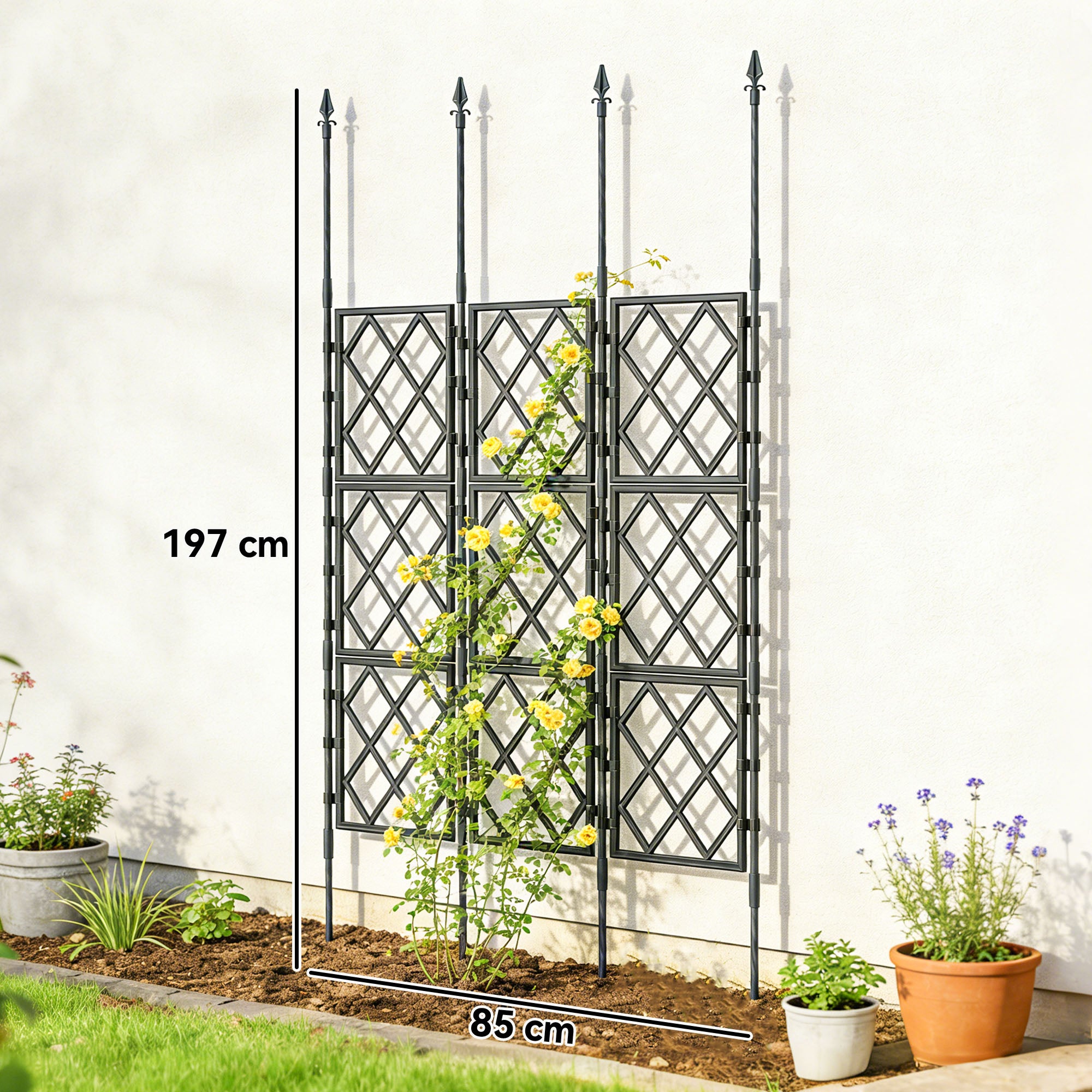 Outsunny Foldable Garden Trellis, Lattice Climbing Support Trellis for Garden, DIY Assembly, 85 x 197 cm, Black 