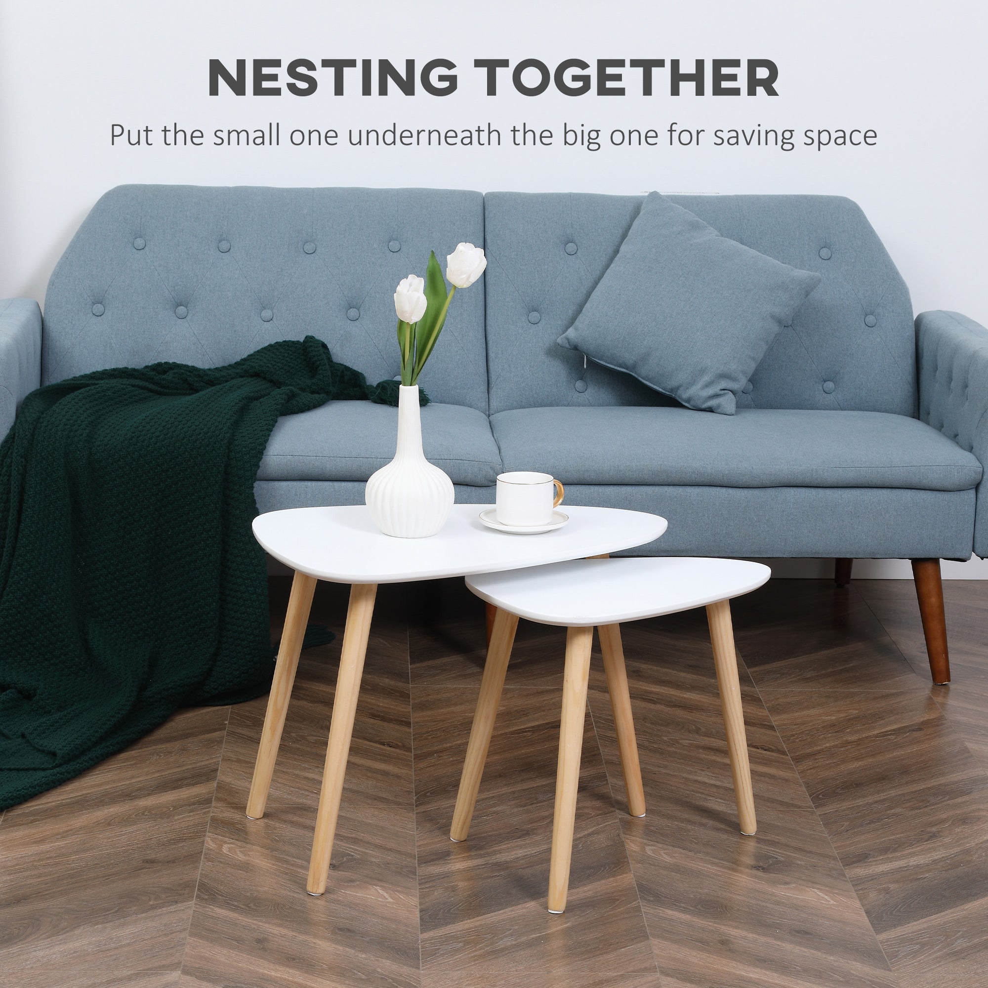 HOMCOM Living Room Furniture Set, Wingback Rocking Chair and Two Nesting Coffee Tables, White and Dark Grey