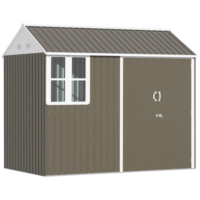 Outsunny 8 x 6 ft Galvanised Garden Shed, Outsoor Metal Storage Shed with Double Doors Window Air Vents for Patio, Lawn, Grey 