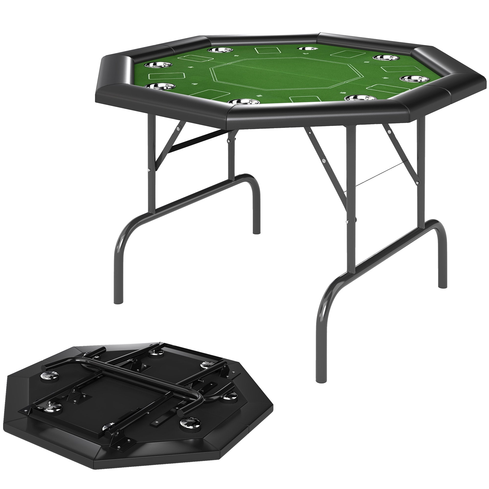 SPORTNOW 8 Player Folding Poker Table, Portable Octagon Blackjack Table with Cup Holders with Cup Holders, Padded Edge, Green 